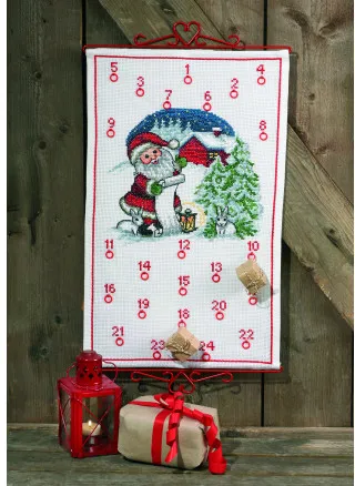 Permin Broderikit Julkalender - Jultomten och Kaniner 38 x 62 cm