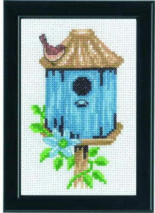 Permin Broderikit Fågelholk Blå 9x14cm