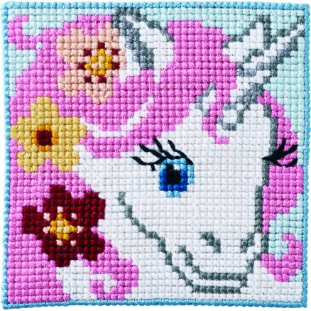 Permin Broderikit Barnens Canvas Enhörning 25x25cm
