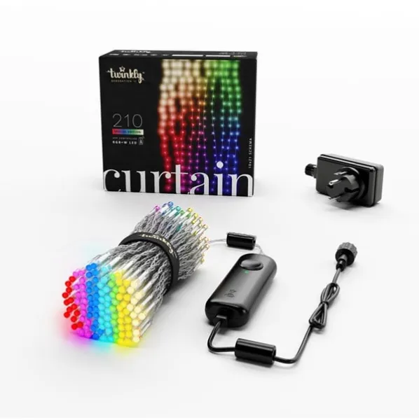 Twinkly Curtain - 210 appstyrda 210 RGB + varmvita LED-lampor. 1,5 x 2,1 meter. Genomskinlig kabel.