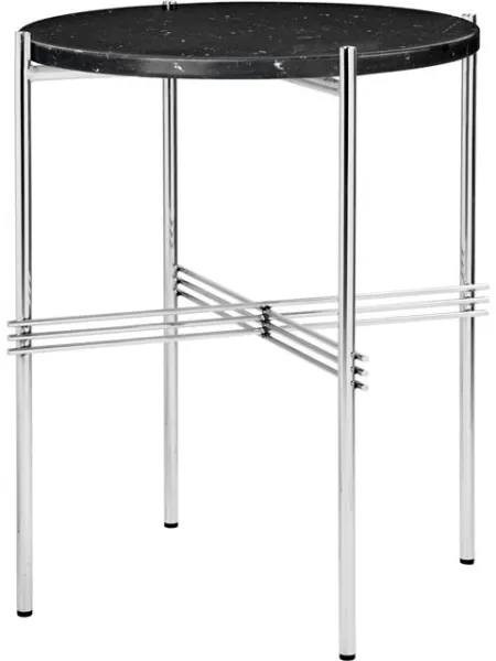 GUBI TS Sidobord Rundt Ø40 Polerat Stål/Black Marquina Marmor